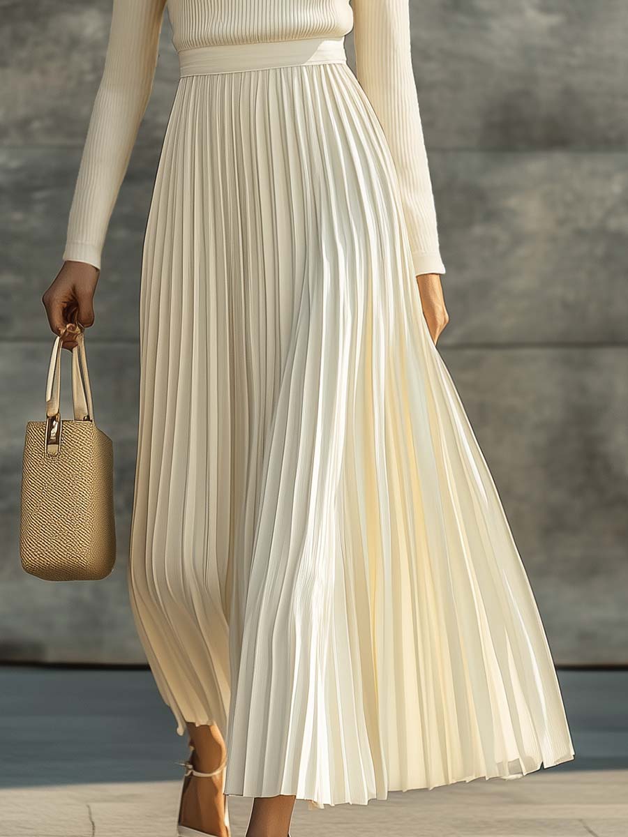 Cream Satin Knit Maxi Dress
