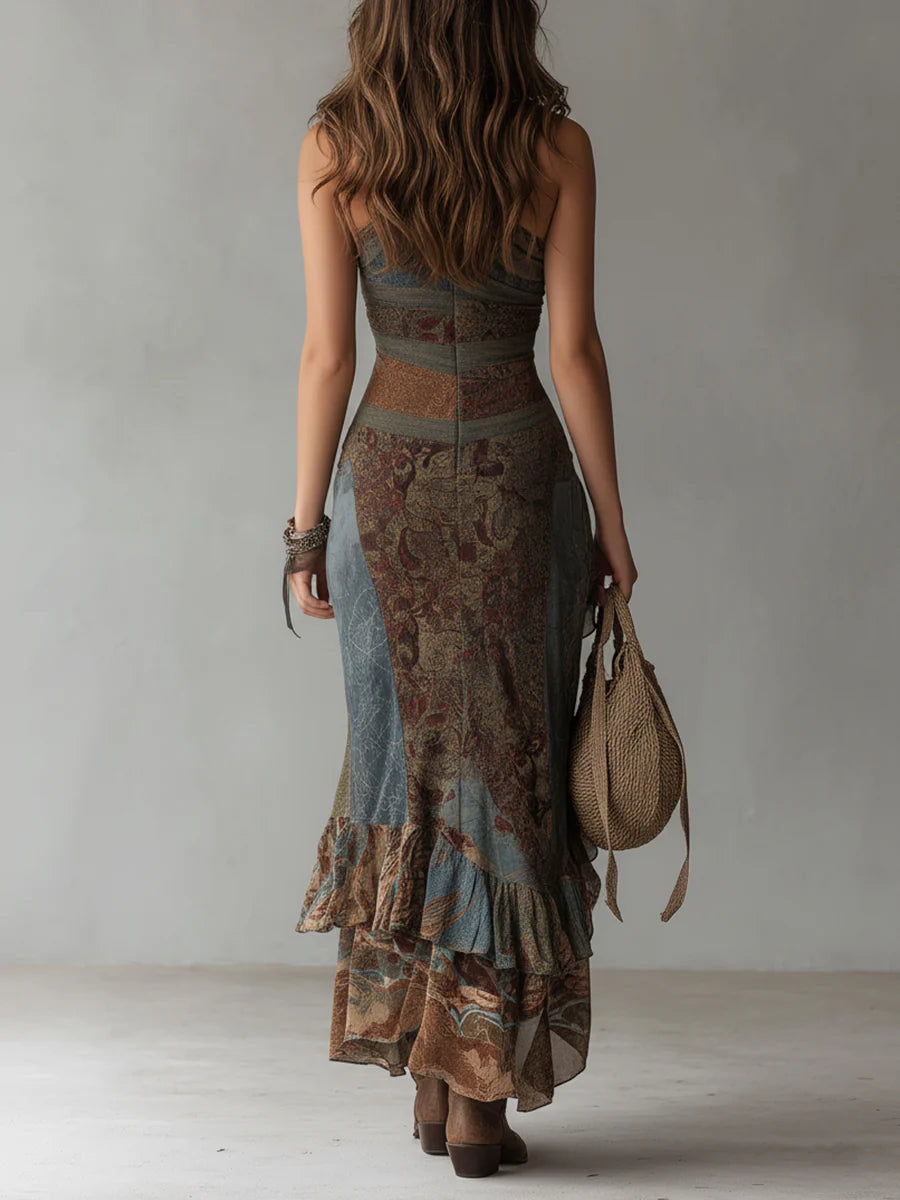 Zaya | Asymmetrical Maxi Dress with Ethnic Print