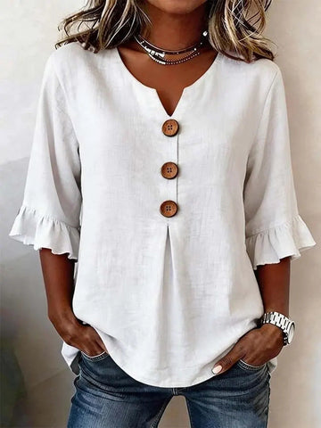 Jessara – Linen Blouse with Ruffle Sleeves
