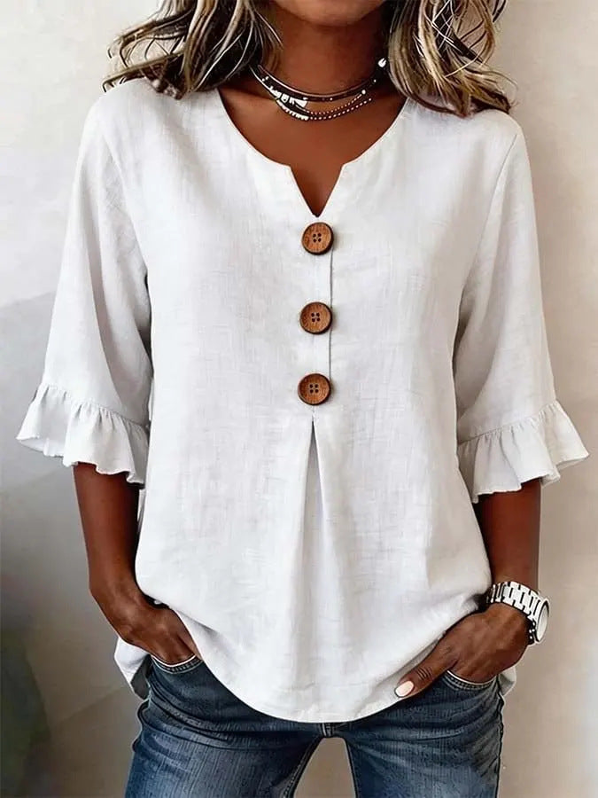 Jessara – Linen Blouse with Ruffle Sleeves