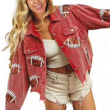 NERISSA™ - Chic Cropped Oversized Button Down Football Jacket