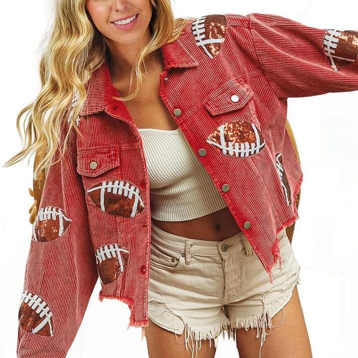 NERISSA™ - Chic Cropped Oversized Button Down Football Jacket