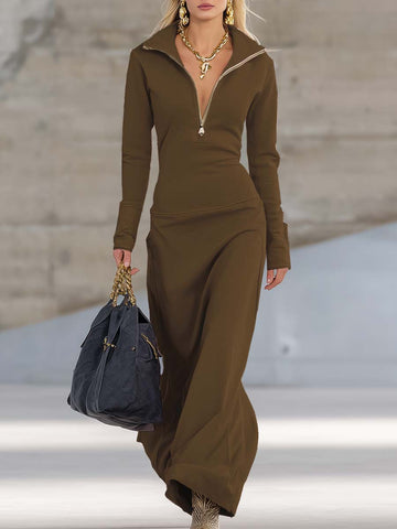 Linsay Sporty V-Neck Zip Maxi Dress