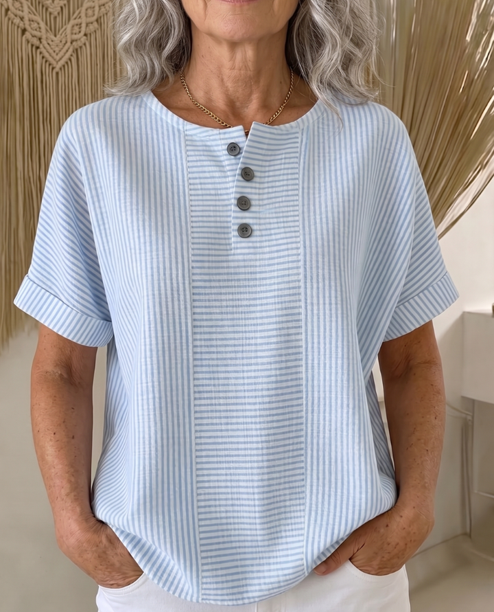 Artistic Cut Striped Cotton-linen Shirt Blouse