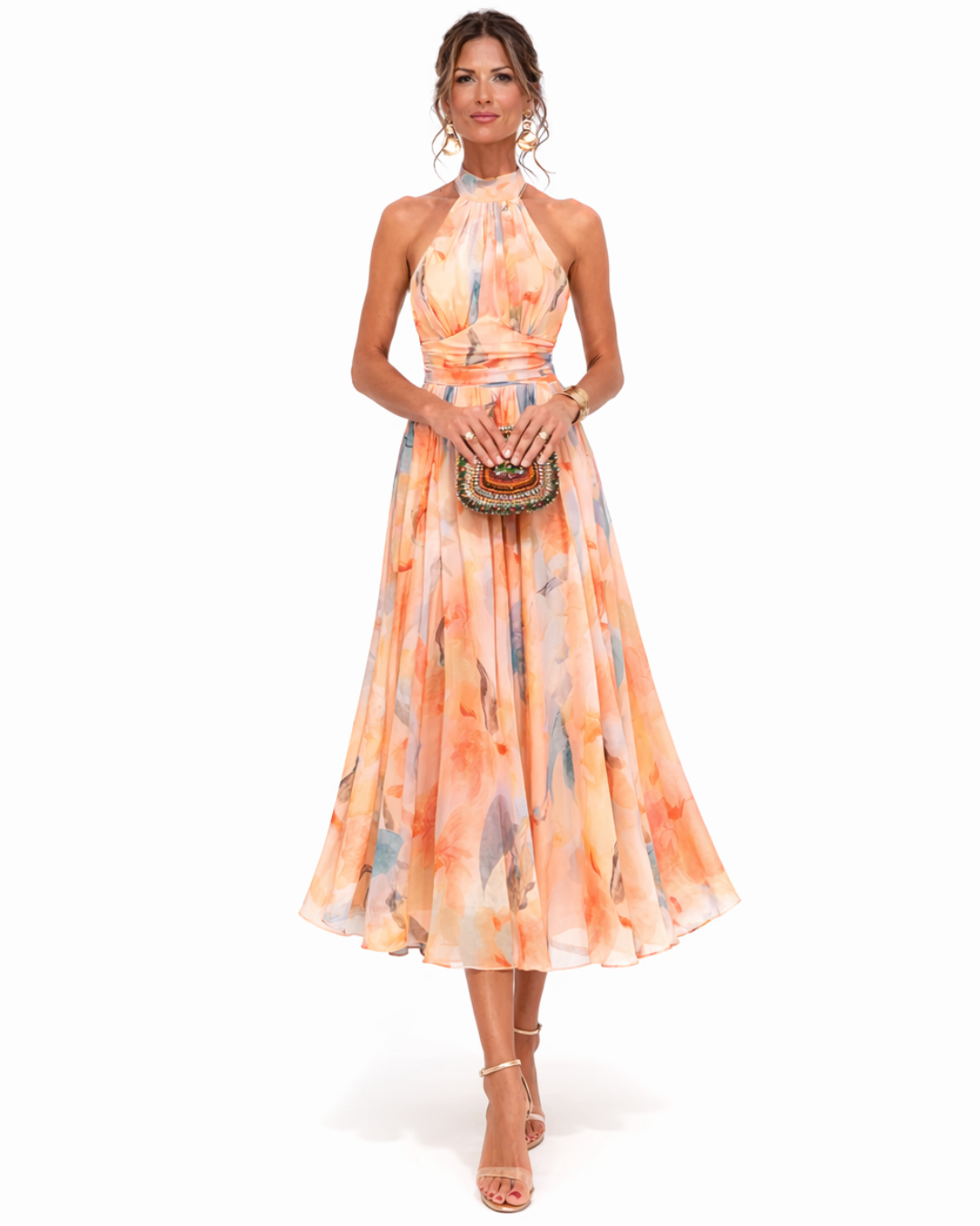 Aurora – Halter Neck Dress with Watercolor Print