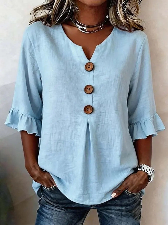 Jessara – Linen Blouse with Ruffle Sleeves