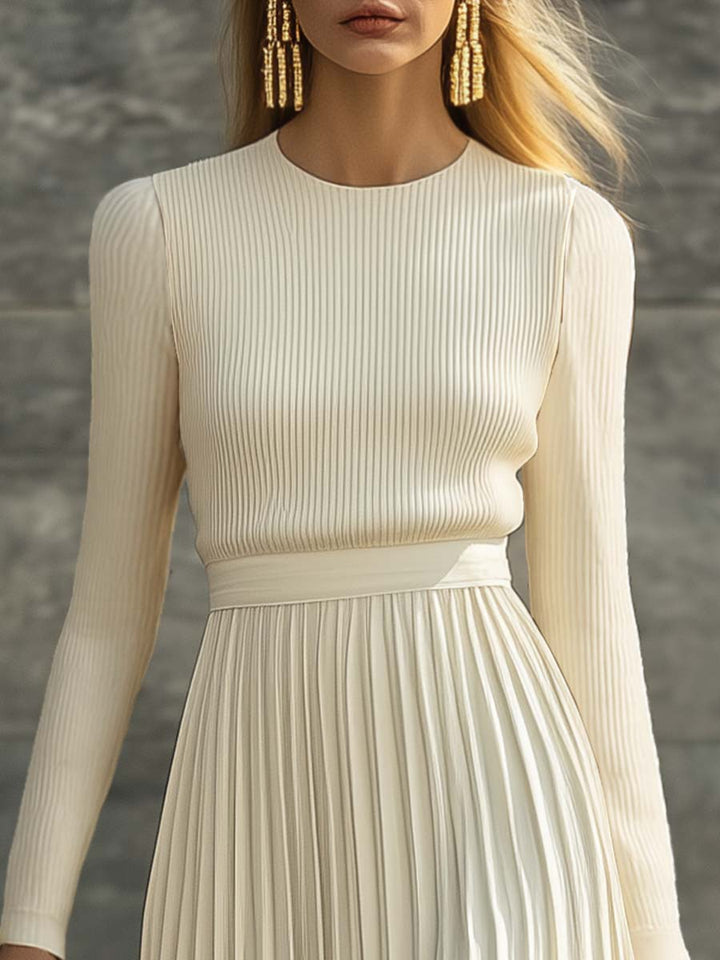 Cream Satin Knit Maxi Dress