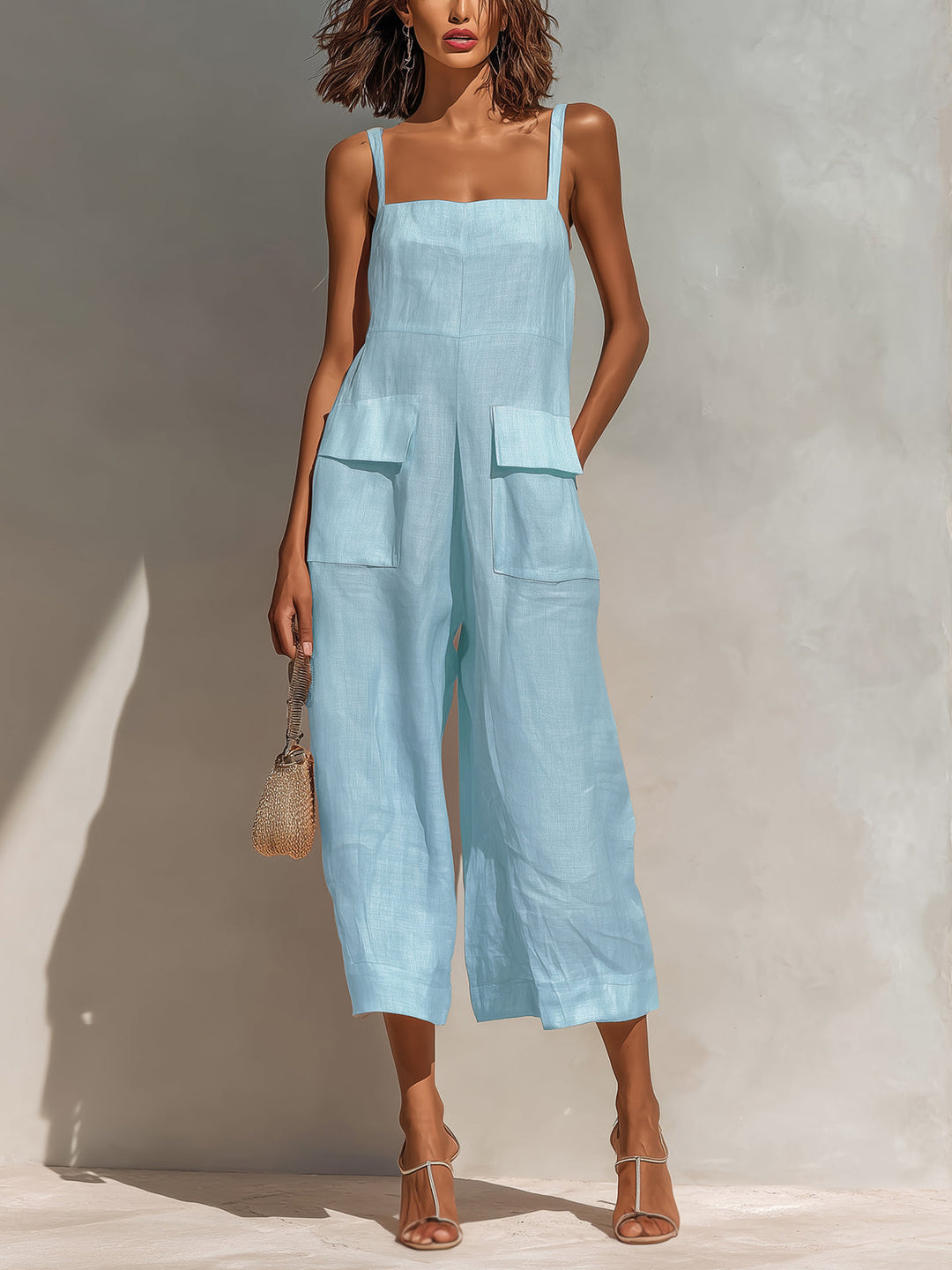 Chic Pink Sleeveless Wide-Leg Jumpsuit