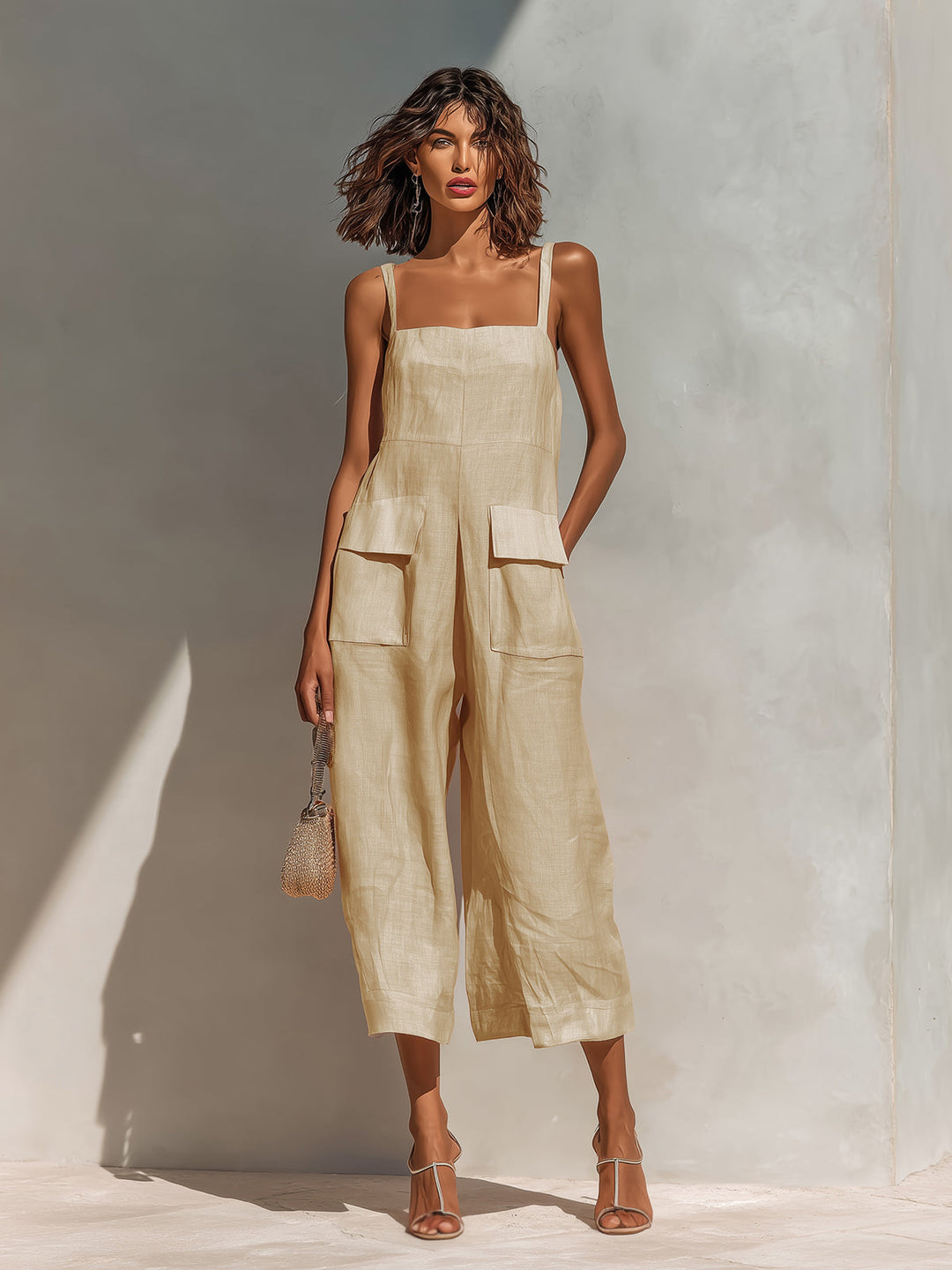 Chic Pink Sleeveless Wide-Leg Jumpsuit