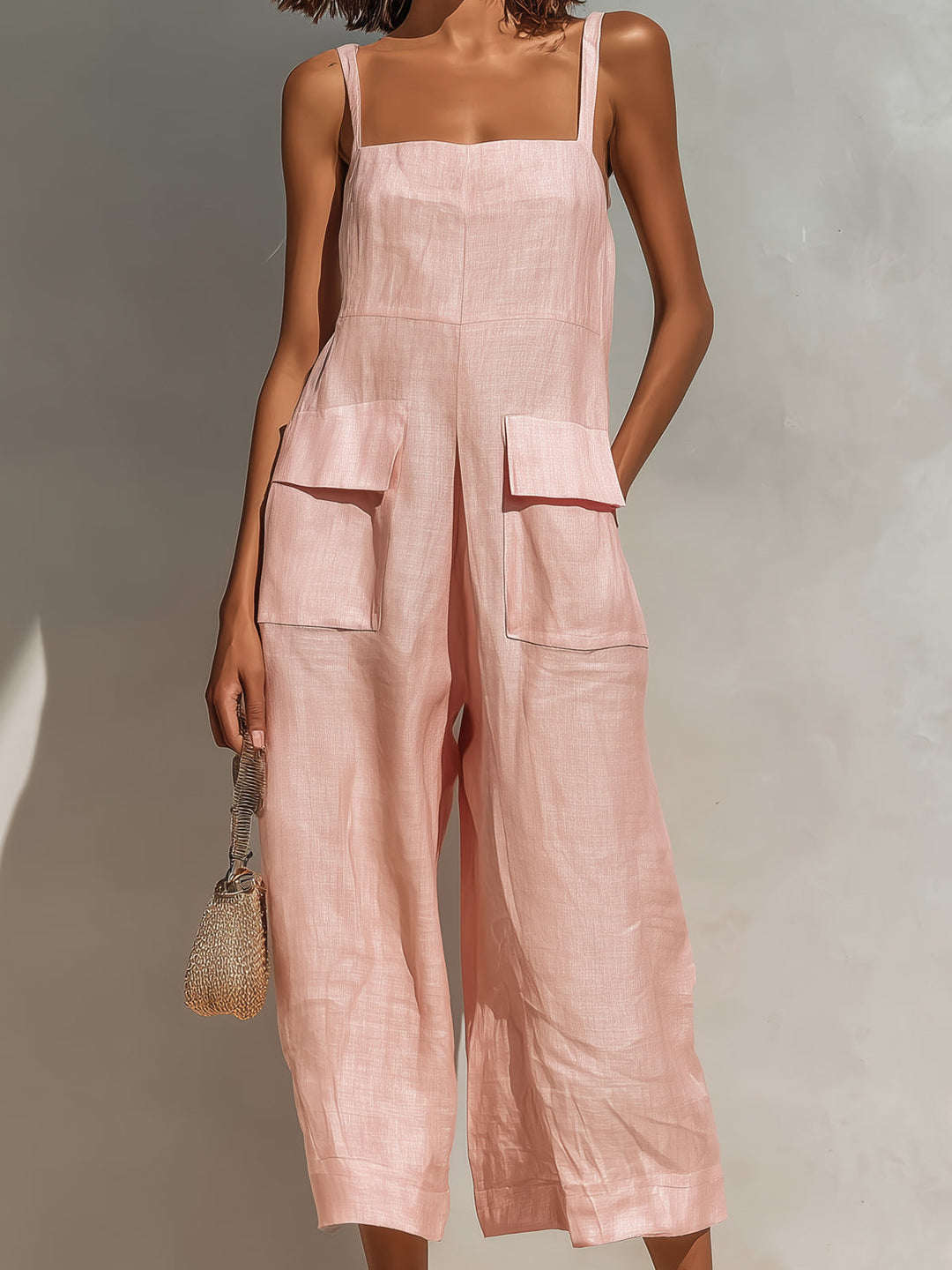 Chic Pink Sleeveless Wide-Leg Jumpsuit