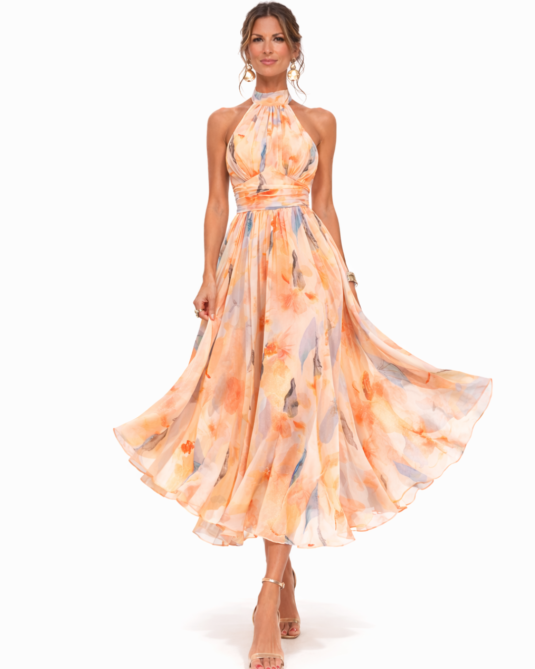 Aurora – Halter Neck Dress with Watercolor Print