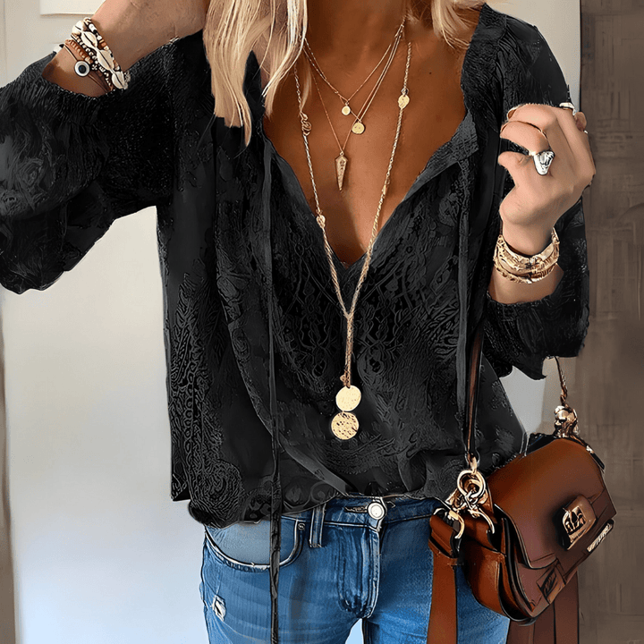 Lace Embroidered Peasant Blouse | Lightweight Cotton Blend | Boho-Inspired V-Neck