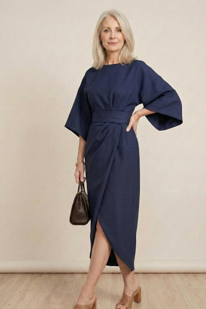 Kimono Sleeve Belted Midi Dress