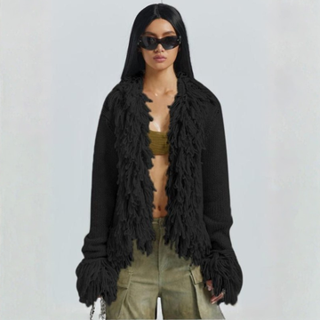 TALAYAH™ - Chic Fringe Long Sleeve Open Front Cardigan