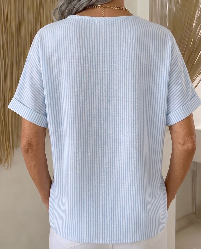 Artistic Cut Striped Cotton-linen Shirt Blouse