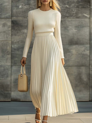 Cream Satin Knit Maxi Dress