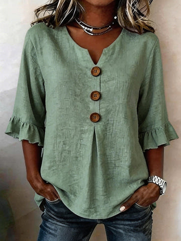 Jessara – Linen Blouse with Ruffle Sleeves