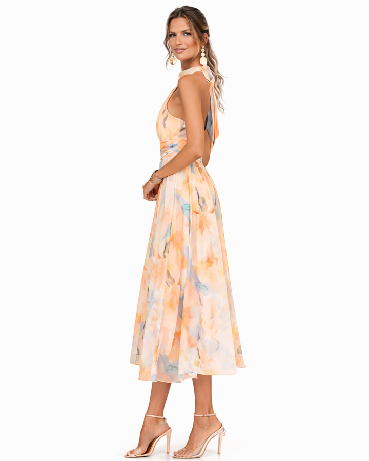 Aurora – Halter Neck Dress with Watercolor Print
