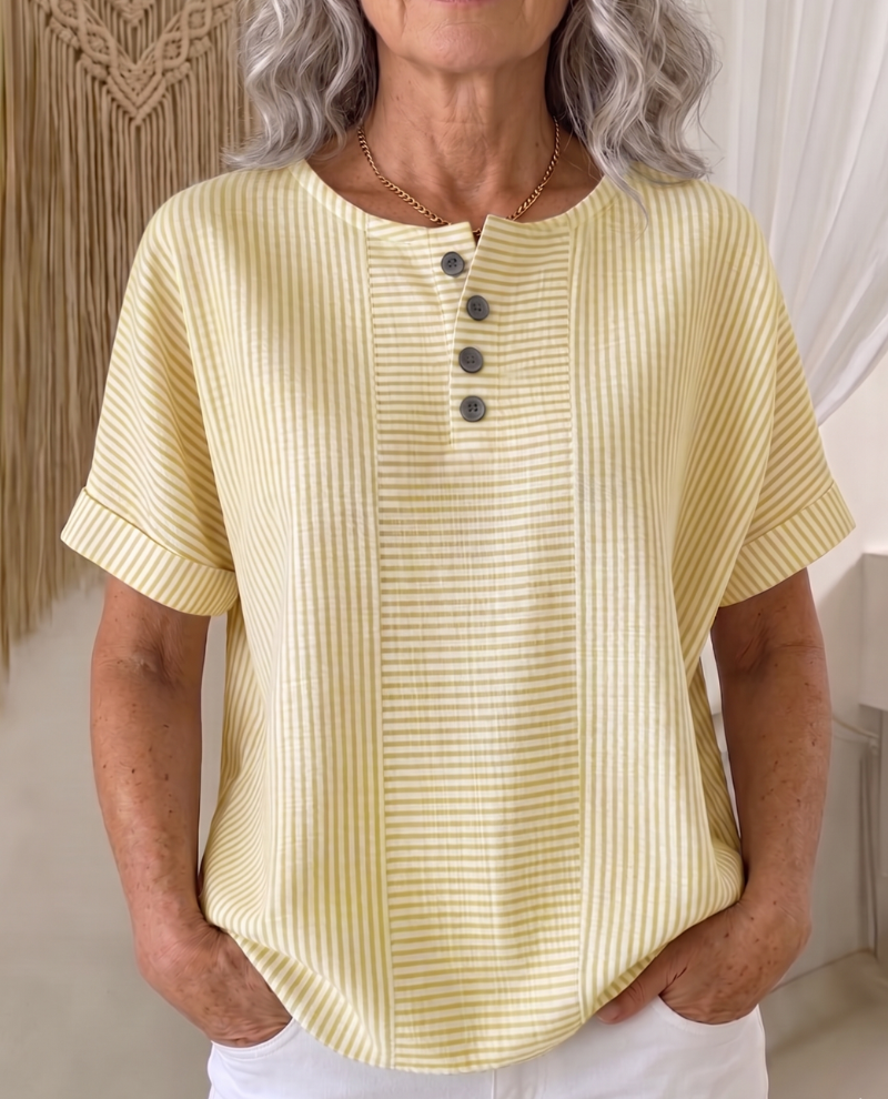 Artistic Cut Striped Cotton-linen Shirt Blouse
