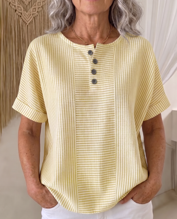Artistic Cut Striped Cotton-linen Shirt Blouse