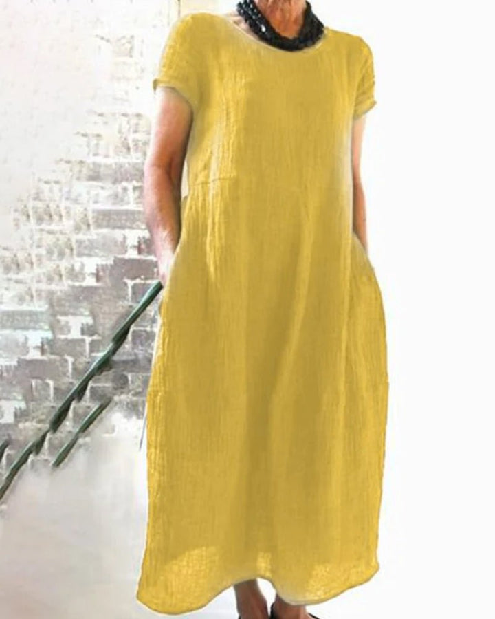 Short Sleeve Linen Midi Dress | Relaxed Fit Summer Essential with Pockets