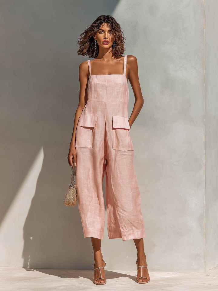 Chic Pink Sleeveless Wide-Leg Jumpsuit