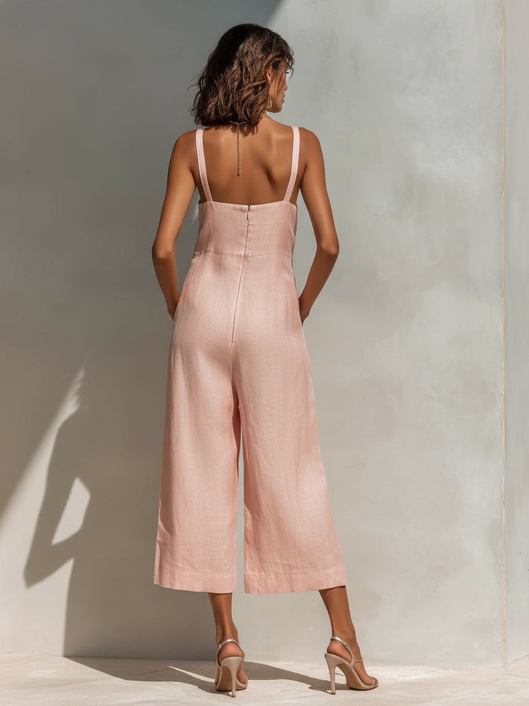 Chic Pink Sleeveless Wide-Leg Jumpsuit