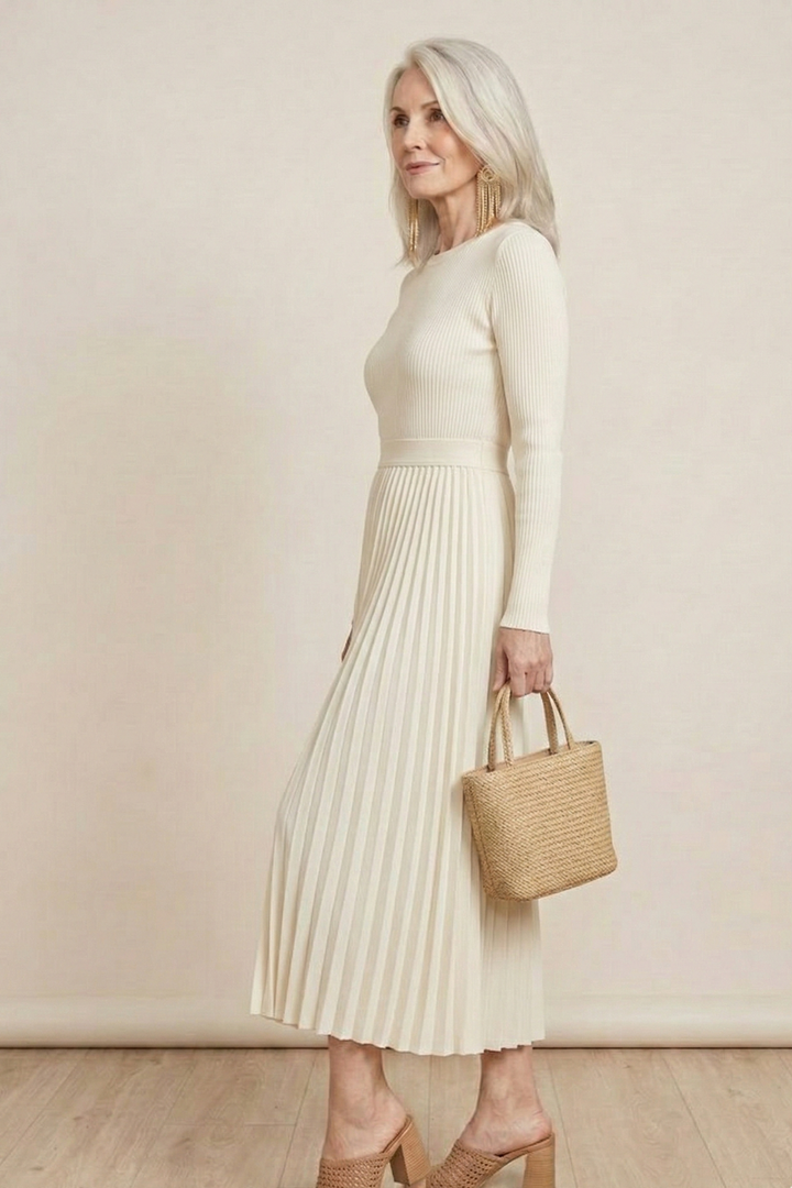 Cream Satin Knit Maxi Dress