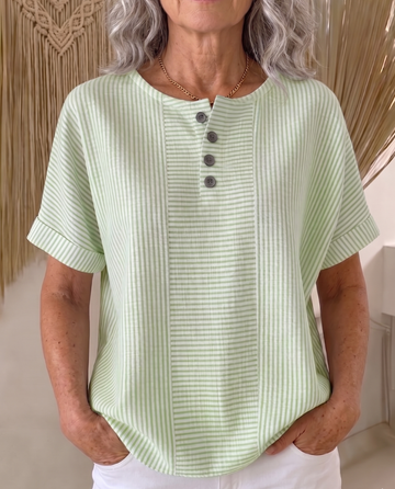 Artistic Cut Striped Cotton-linen Shirt Blouse