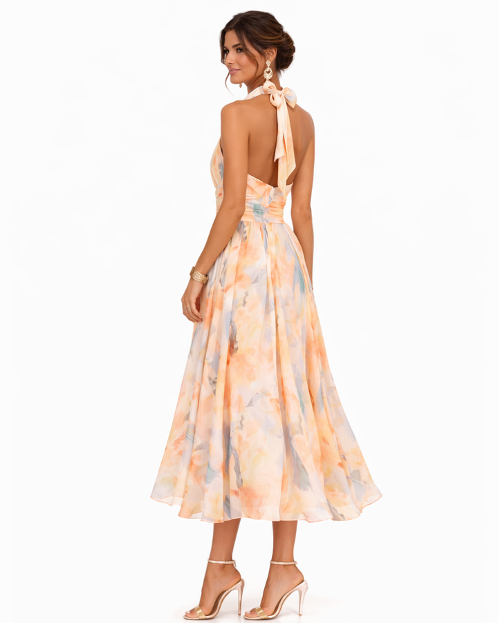 Aurora – Halter Neck Dress with Watercolor Print