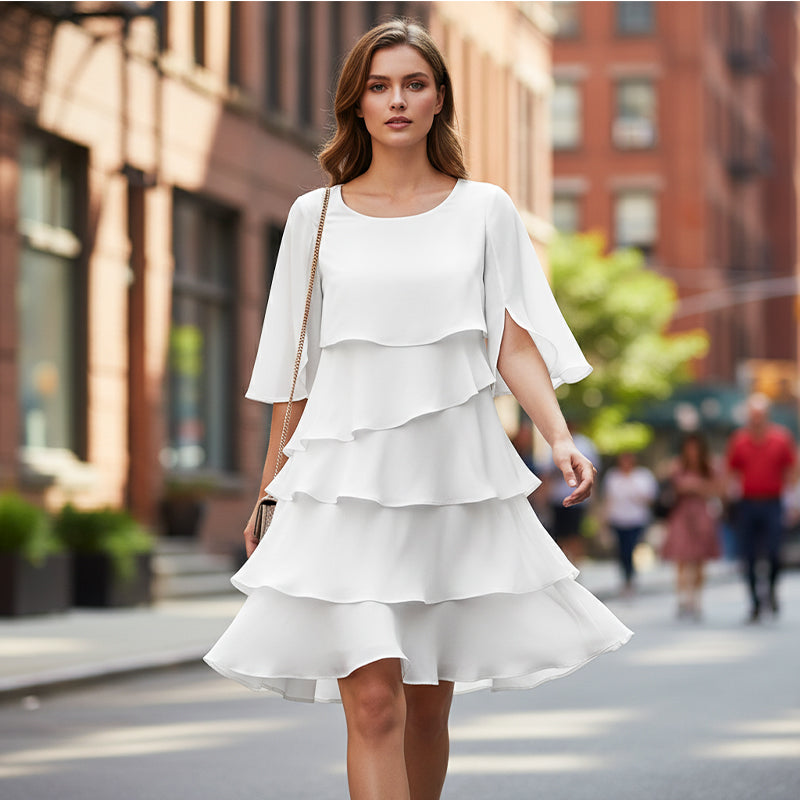 Chic Layered Dress with Puff Sleeves for Women