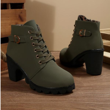 KATNI™ - Chic Lace-Up Metal Buckle Chunky Ankle Boots