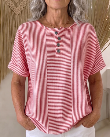 Artistic Cut Striped Cotton-linen Shirt Blouse