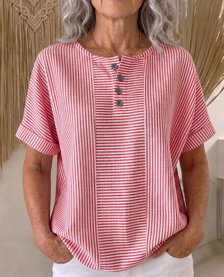 Artistic Cut Striped Cotton-linen Shirt Blouse