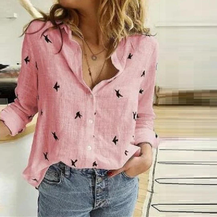 Embroidered Bird Button-Up | Lightweight Cotton Shirt | Relaxed Fit Blouse