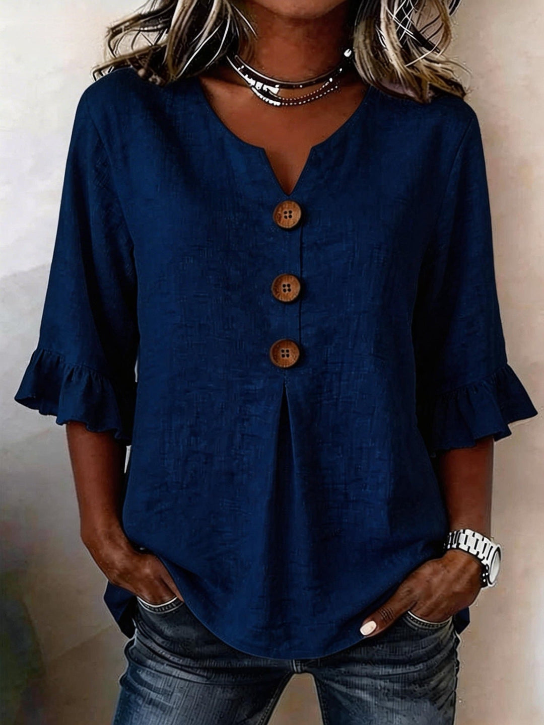 Jessara – Linen Blouse with Ruffle Sleeves