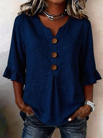 Jessara – Linen Blouse with Ruffle Sleeves