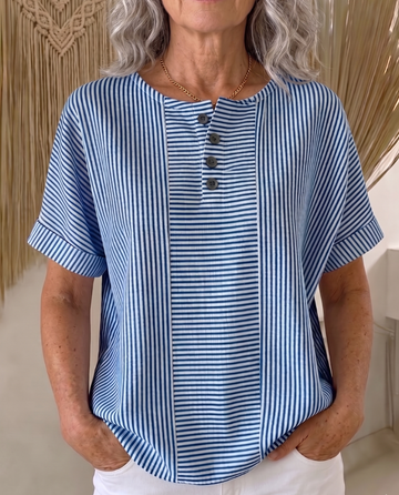 Artistic Cut Striped Cotton-linen Shirt Blouse