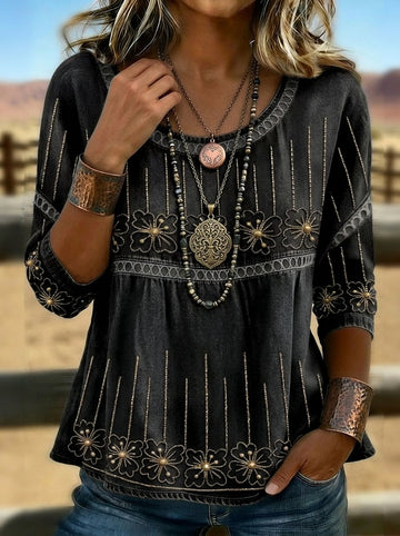 Floral Art Print Casual Cotton And Linen Shirt