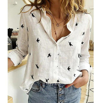 Embroidered Bird Button-Up | Lightweight Cotton Shirt | Relaxed Fit Blouse