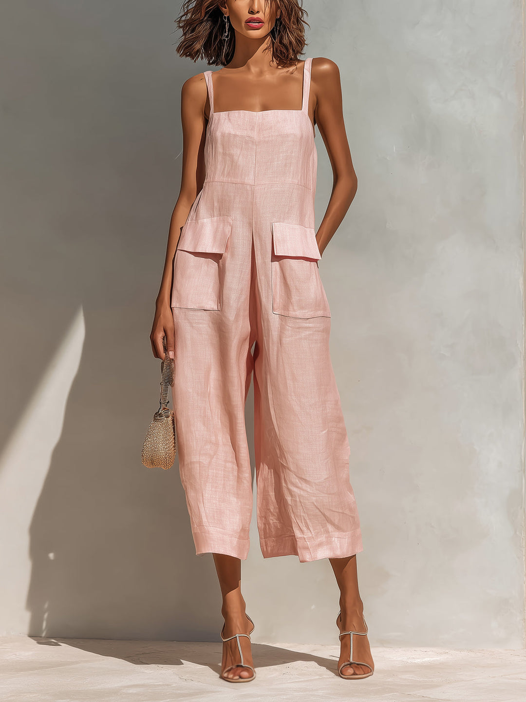 Chic Pink Sleeveless Wide-Leg Jumpsuit