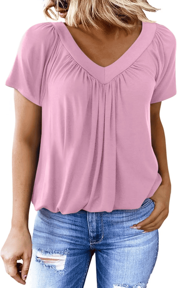 Effortless Pleated V-Neck Blouse