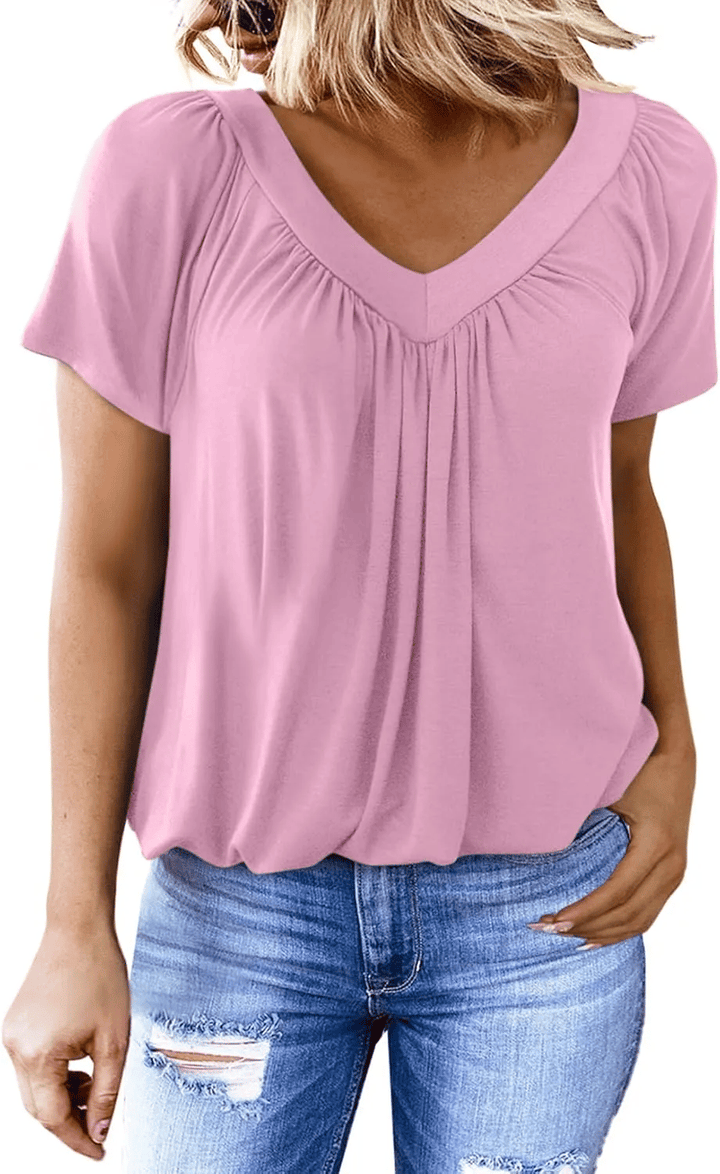 Effortless Pleated V-Neck Blouse