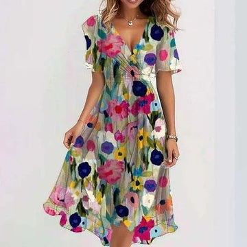 Floral Chiffon Midi Dress – Boho Spring