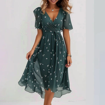 Floral Chiffon Midi Dress – Boho Spring