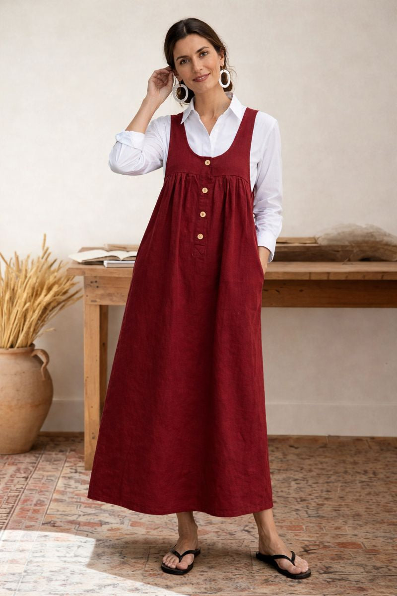 Women's Solid Color U-neck Sleeveless Casual Loose Cotton Vest Dress