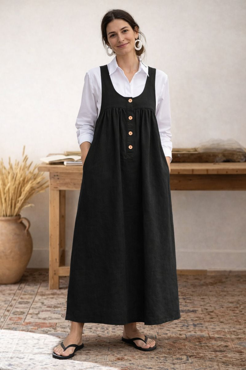 Women's Solid Color U-neck Sleeveless Casual Loose Cotton Vest Dress