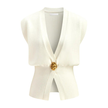 DAISY™ – Elegant V-Neck Button-Front Vest Top
