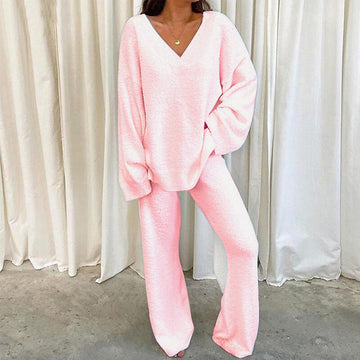 MULANA™ - Chic V-Neck Top and Wide Leg Pants Set