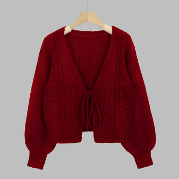 SHERICA™ – Cozy Vintage Chunky Tie-Front Long Sleeve Cardigan